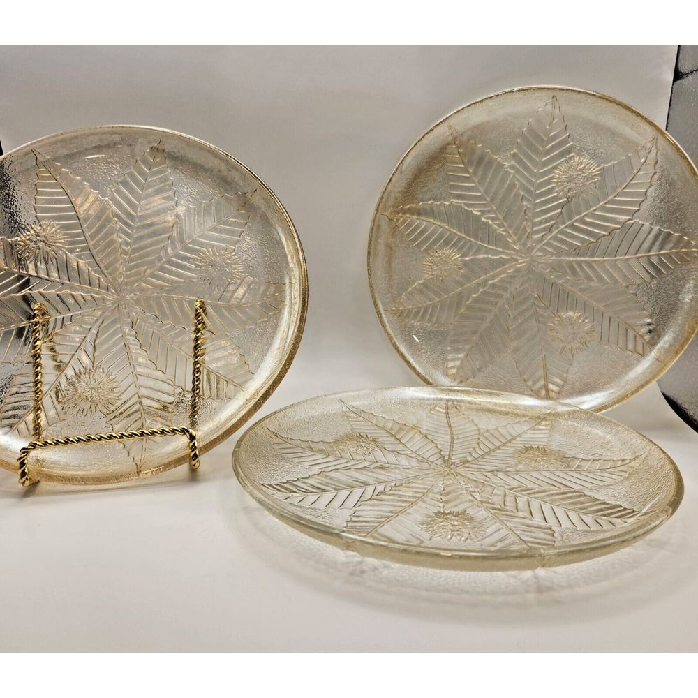 3 Vintage French Luminarc CHATAIGNIER Plates‎ Gold Iridescent Chestnut Tree